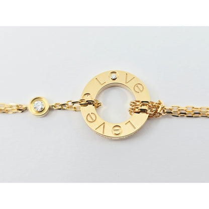 18K Yellow Gold Cartier LOVE bracelet on chain 2 diamonds with Box & Paper
