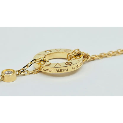 18K Yellow Gold Cartier LOVE bracelet on chain 2 diamonds with Box & Paper