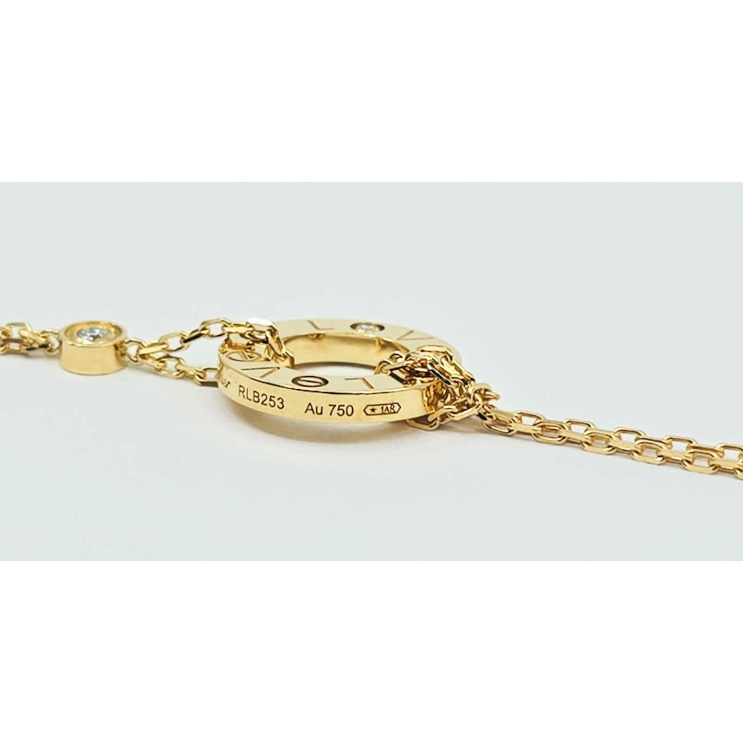 18K Yellow Gold Cartier LOVE bracelet on chain 2 diamonds with Box & Paper