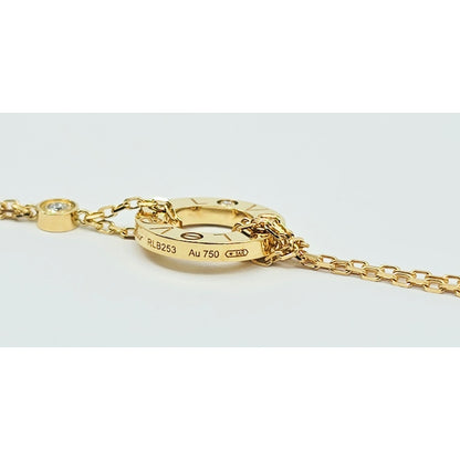 18K Yellow Gold Cartier LOVE bracelet on chain 2 diamonds with Box & Paper