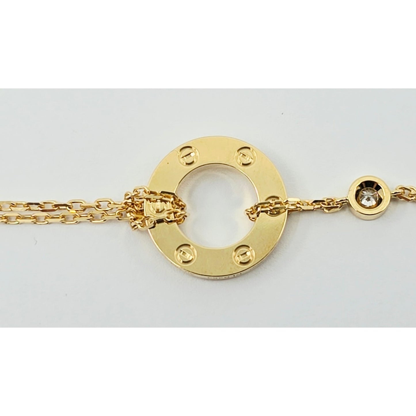 18K Yellow Gold Cartier LOVE bracelet on chain 2 diamonds with Box & Paper