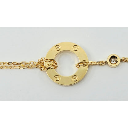 18K Yellow Gold Cartier LOVE bracelet on chain 2 diamonds with Box & Paper