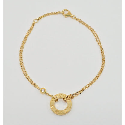 18K Yellow Gold Cartier LOVE bracelet on chain 2 diamonds with Box & Paper