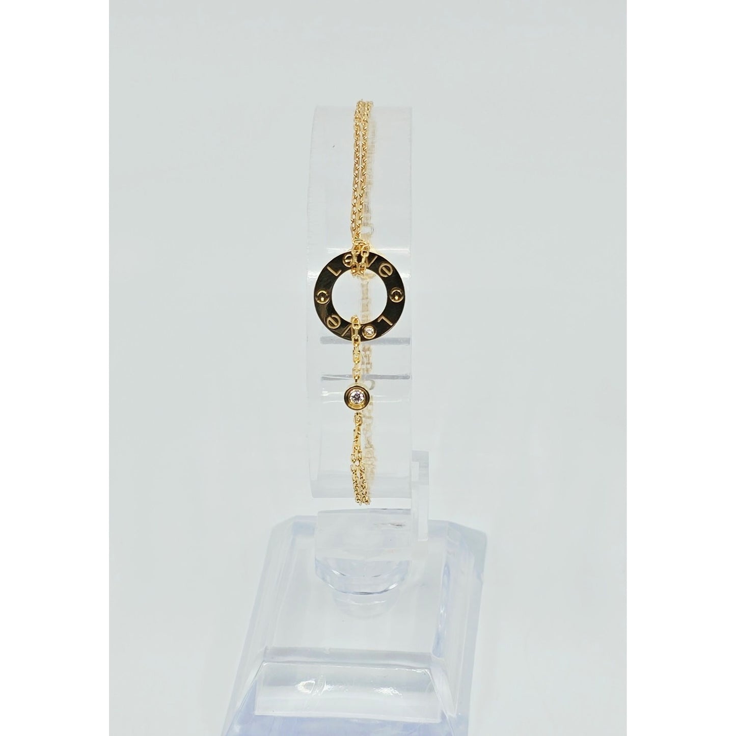 18K Yellow Gold Cartier LOVE bracelet on chain 2 diamonds with Box & Paper