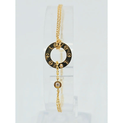 18K Yellow Gold Cartier LOVE bracelet on chain 2 diamonds with Box & Paper