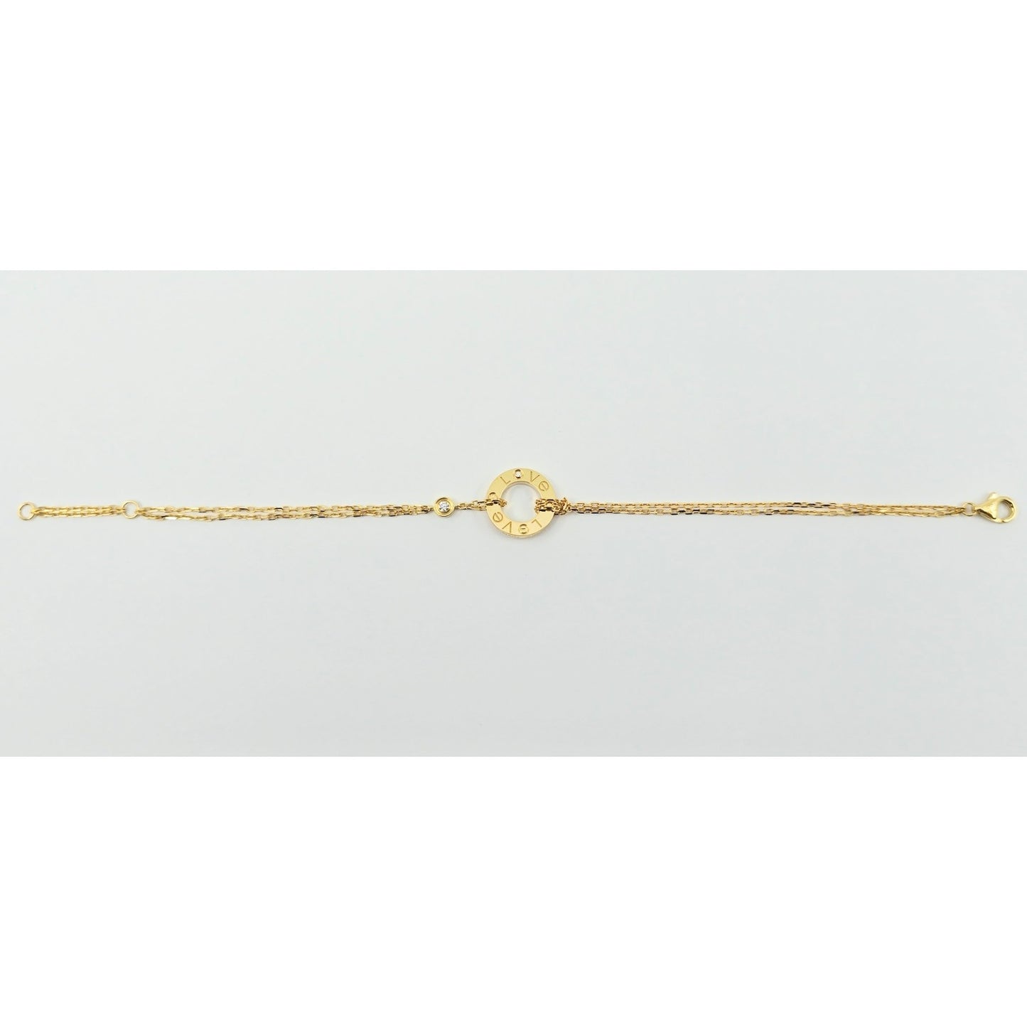 18K Yellow Gold Cartier LOVE bracelet on chain 2 diamonds with Box & Paper