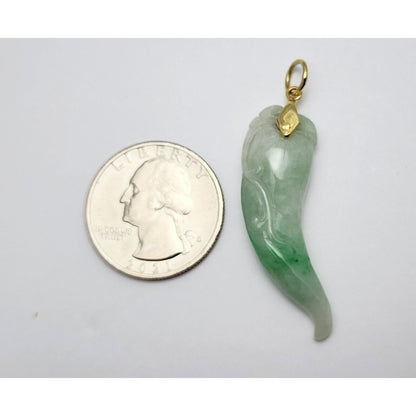 14K Yellow Gold Green Jadeite Jade Carved Chili Pepper Charm Pendant