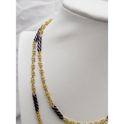 18K Yellow Gold Blue Enamel Link Chain Necklace