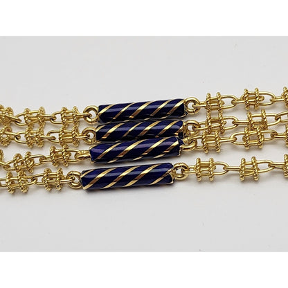 18K Yellow Gold Blue Enamel Link Chain Necklace