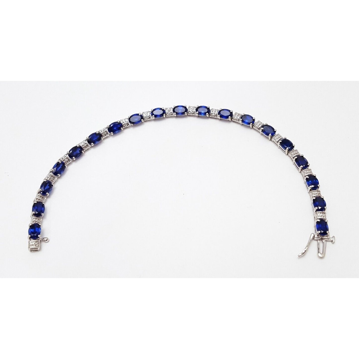 10K Solid White Gold Dark Blue Crystal Tennis Bracelet