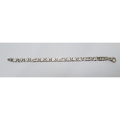 10K Solid White Gold Fancy Figaro Link Bracelet