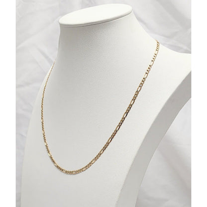 14K Two Tone Gold Diamond Cut Figaro Link Chain Necklace