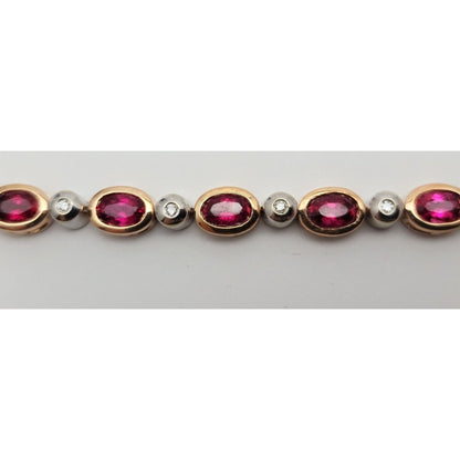 14K Solid Multi Tone Gold Ruby & Diamond Tennis Link Bracelet