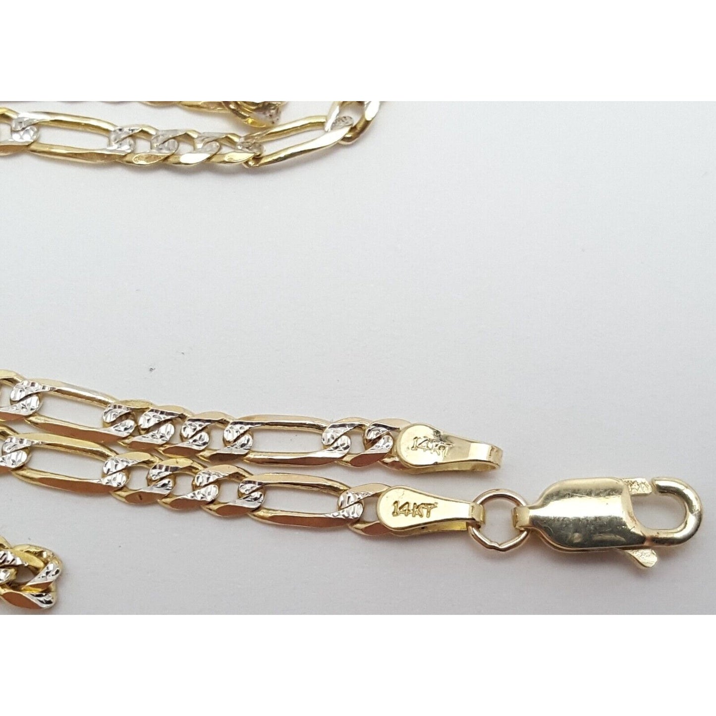 14K Two Tone Gold Diamond Cut Figaro Link Chain Necklace