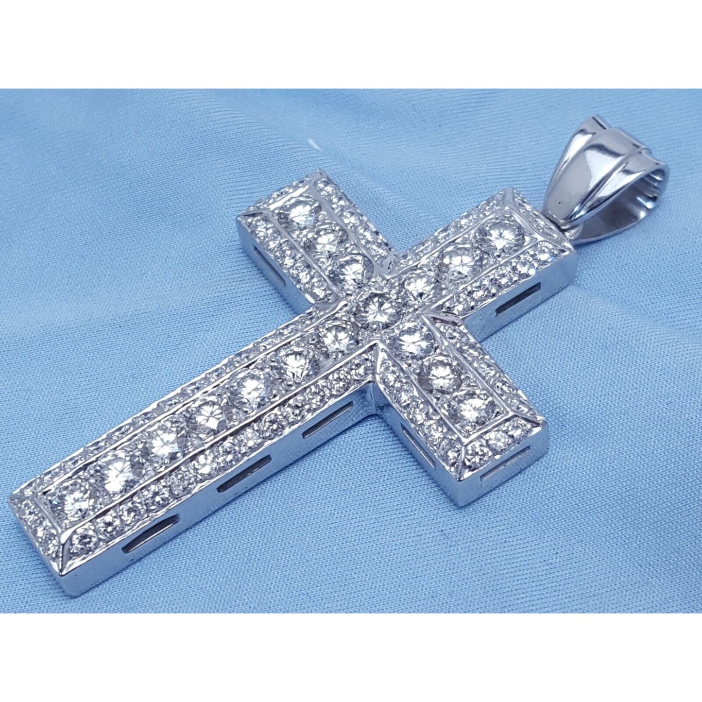 14K Solid White Gold Diamond Cross Pendant Charm 7.65ct