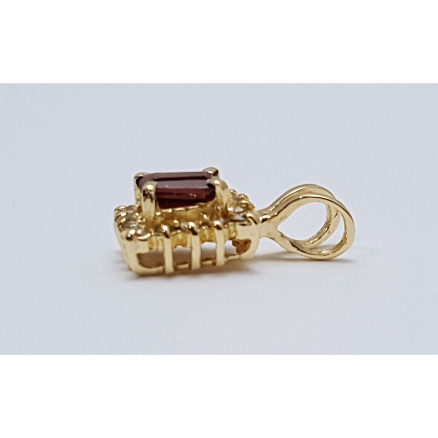 14K Solid Yellow Gold Square Garnet & Diamond Charm Pendant