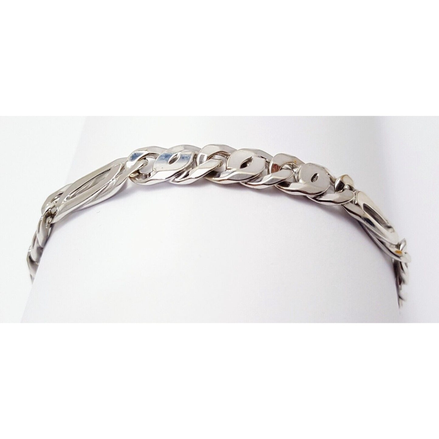 10K Solid White Gold Fancy Figaro Link Bracelet