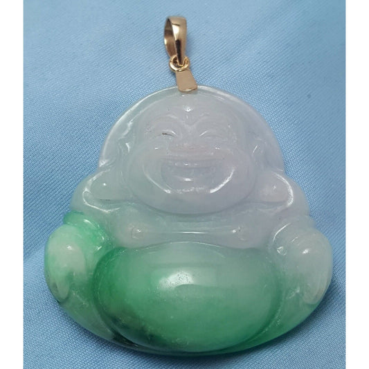 18K Yellow Gold Religious Large Sized Jade Buddha Charm Pendant