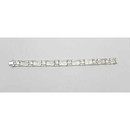 14K Solid White Gold Men's Polished Diamond Link Bracelet