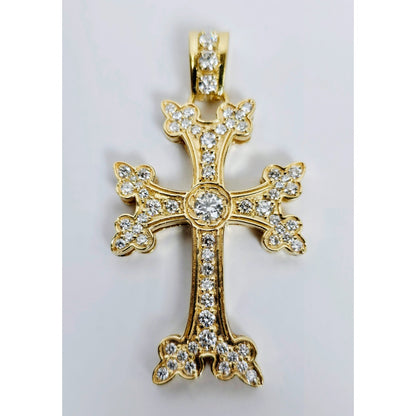 14K Yellow Gold Armenian Diamond Cross Pendant Charm