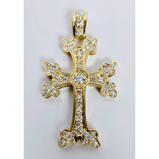 14K Yellow Gold Armenian Diamond Cross Pendant Charm