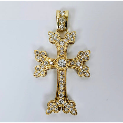 14K Yellow Gold Armenian Diamond Cross Pendant Charm