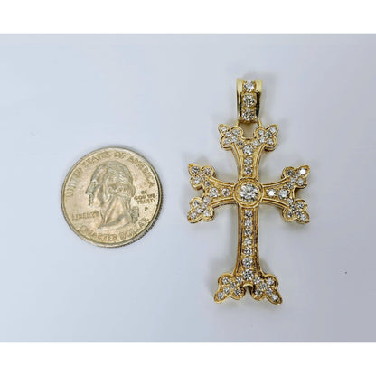14K Yellow Gold Armenian Diamond Cross Pendant Charm
