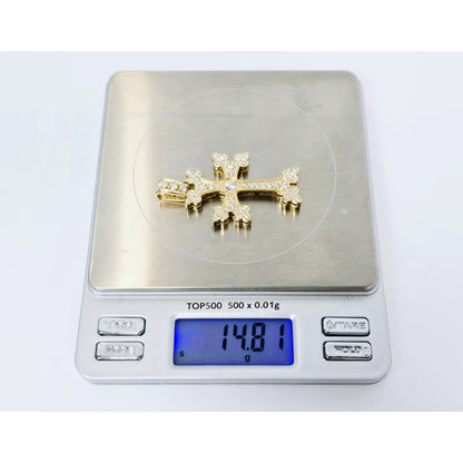 14K Yellow Gold Armenian Diamond Cross Pendant Charm