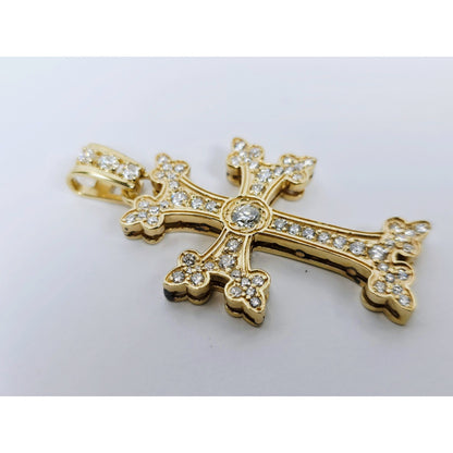 14K Yellow Gold Armenian Diamond Cross Pendant Charm