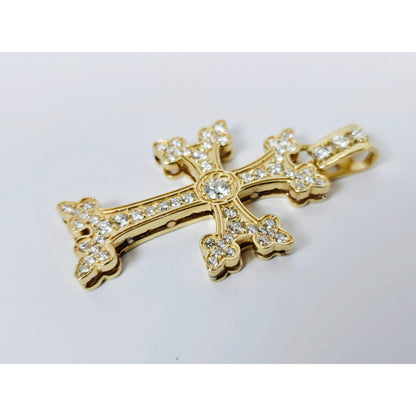14K Yellow Gold Armenian Diamond Cross Pendant Charm