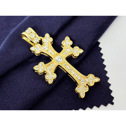 14K Yellow Gold Armenian Diamond Cross Pendant Charm
