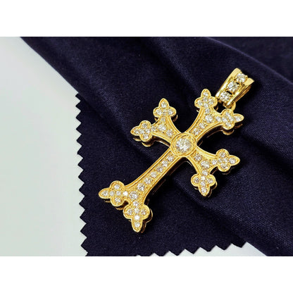 14K Yellow Gold Armenian Diamond Cross Pendant Charm