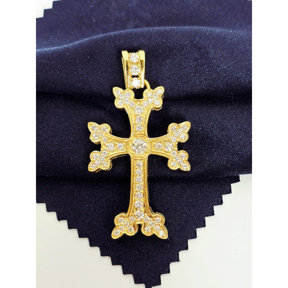14K Yellow Gold Armenian Diamond Cross Pendant Charm