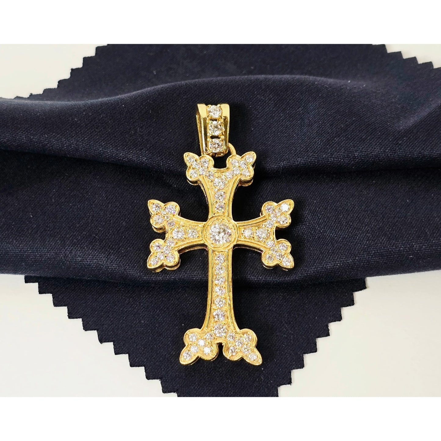 14K Yellow Gold Armenian Diamond Cross Pendant Charm