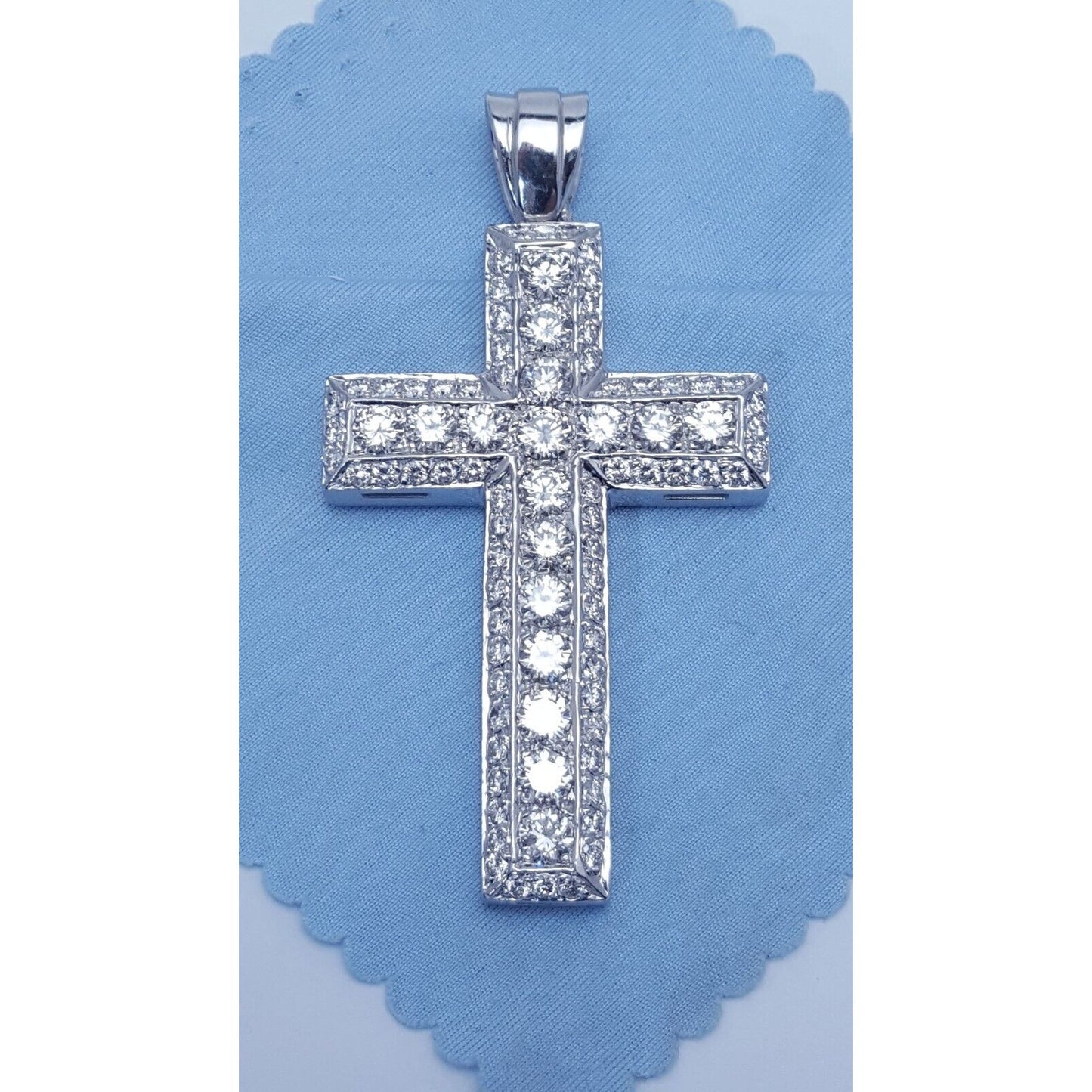 14K Solid White Gold Diamond Cross Pendant Charm 7.65ct