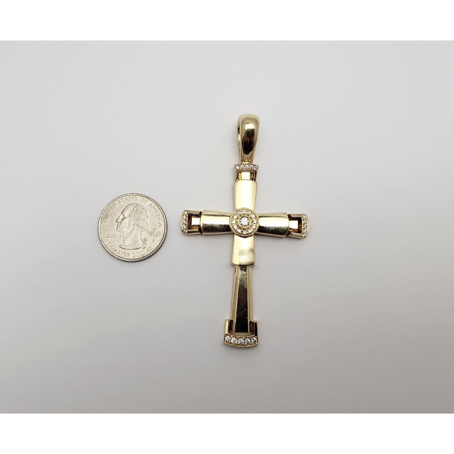 14K Yellow Gold Religious Diamond Motion Cross Charm Pendant