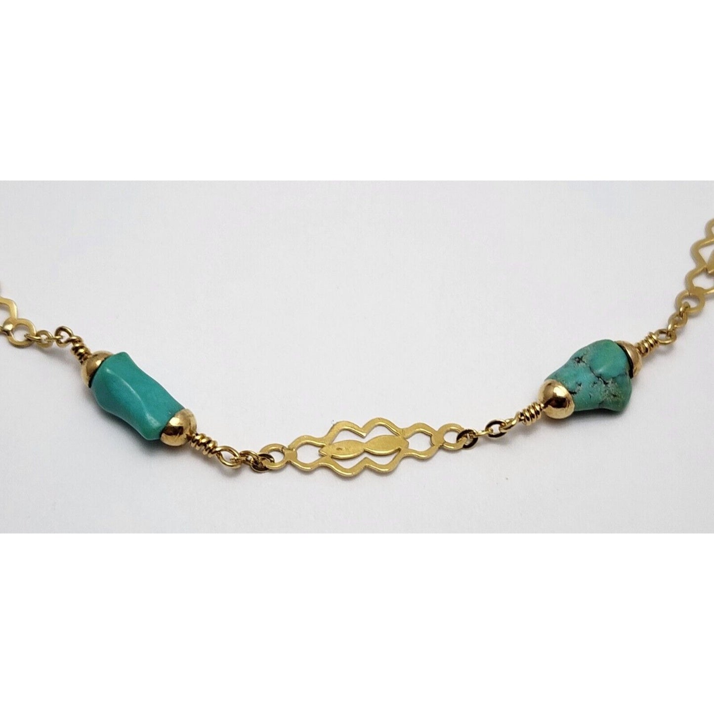 18K Yellow Gold Turquoise Link Chain Necklace