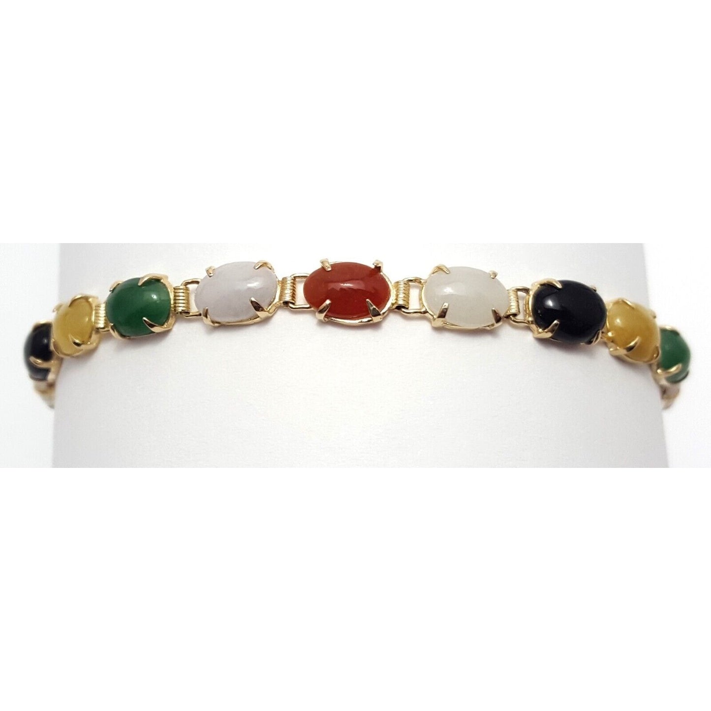 14K Solid Yellow Gold Multi Color Gemstone Tennis Bracelet