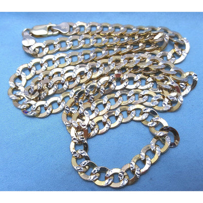 14K Two Tone Gold Diamond Cut Cuban Link Chain Necklace