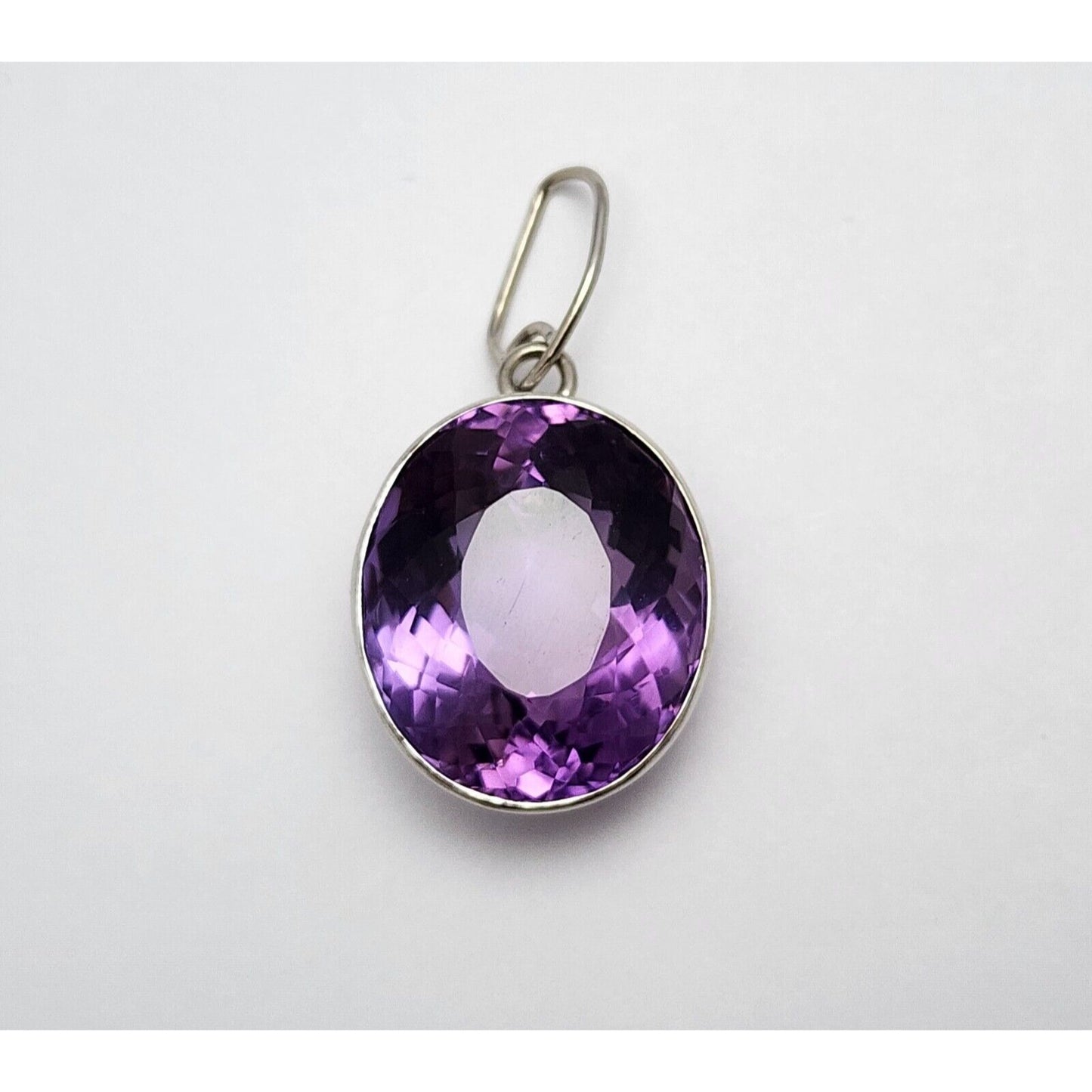 18K White Gold Oval Amethyst Drop Dangle Charm Pendant