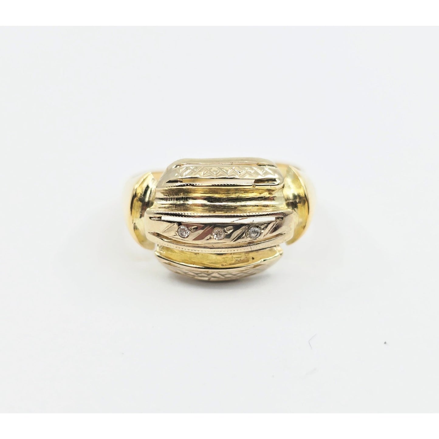 14K Two Tone Gold Diamond Wide Ring