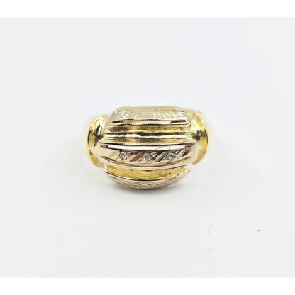 14K Two Tone Gold Diamond Wide Ring
