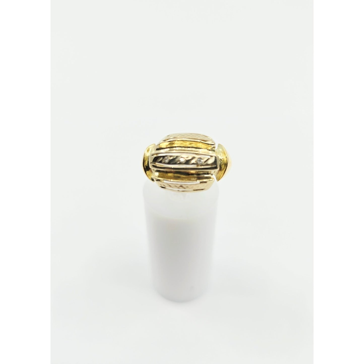 14K Two Tone Gold Diamond Wide Ring
