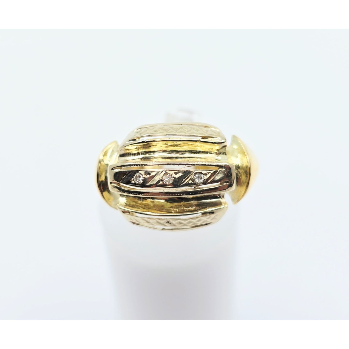 14K Two Tone Gold Diamond Wide Ring