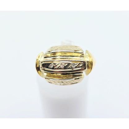 14K Two Tone Gold Diamond Wide Ring