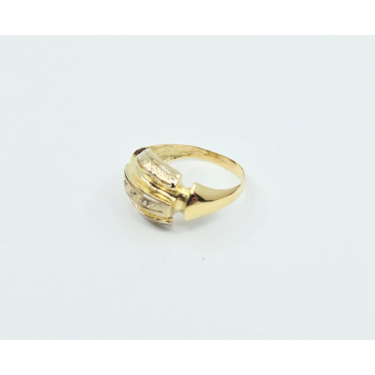 14K Two Tone Gold Diamond Wide Ring