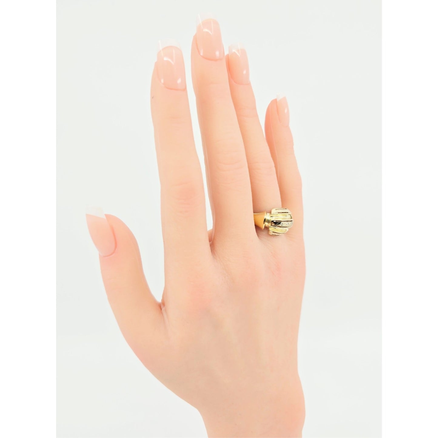 14K Two Tone Gold Diamond Wide Ring