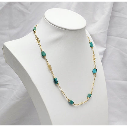 18K Yellow Gold Turquoise Link Chain Necklace