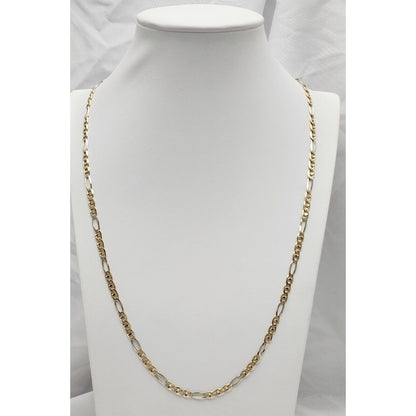 14K Two Tone Gold Diamond Cut Figaro Link Chain Necklace