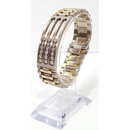 14K Karat Multi Tone Gold Motion Moving Diamond Link ID Bracelet